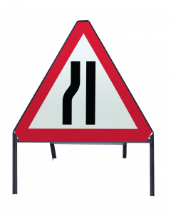 Road Narrows Left - 750mm Metal Triangle Sign