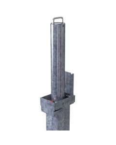 Heavy-duty retractable parking post with integral lock, designed for secure vehicle access control in car parks and driveways.