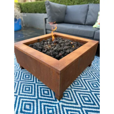 Square Gas Fire Pit - Corten Steel