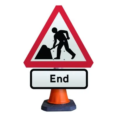 Road Works Ahead Sign with End Cone Sign Road Works Ahead Sign with End Cone Sign