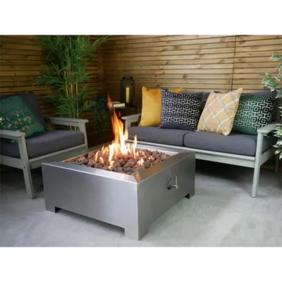 Square Gas Fire Pit - Stainless Steel
